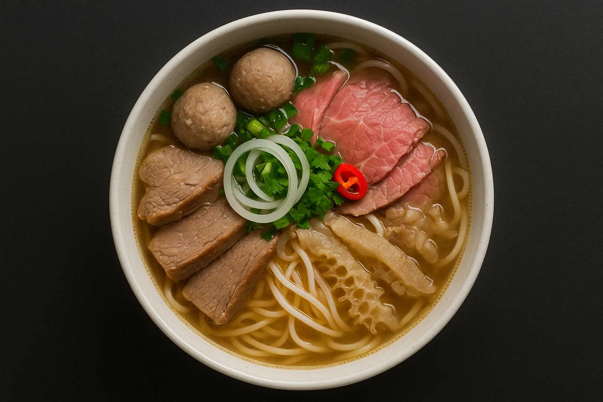 Special Beef Brisket Meatballs Tripe and Rare Sliced Beef Pho at Pho Hao Restaurant Calgary NE