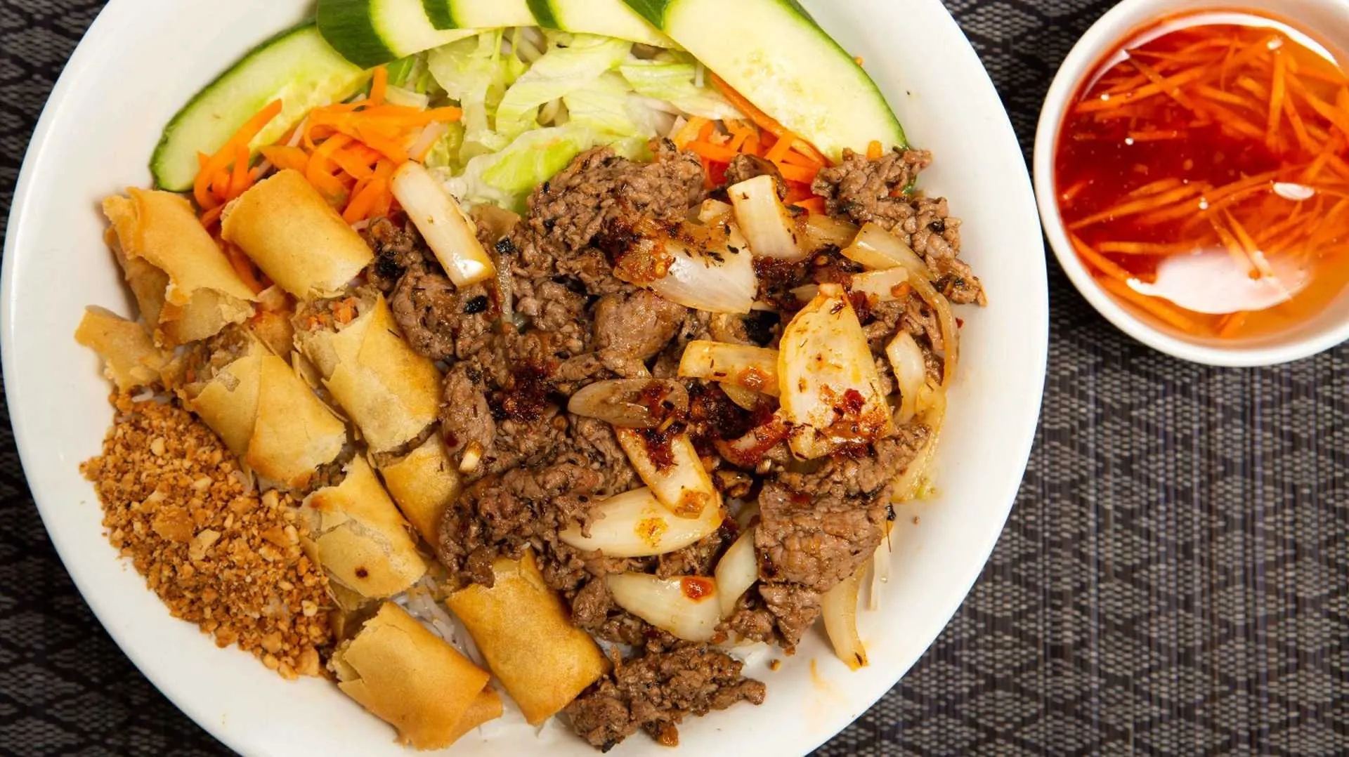 Vermicelli rice noodle bowl at Pho Hao Restaurant Calgary